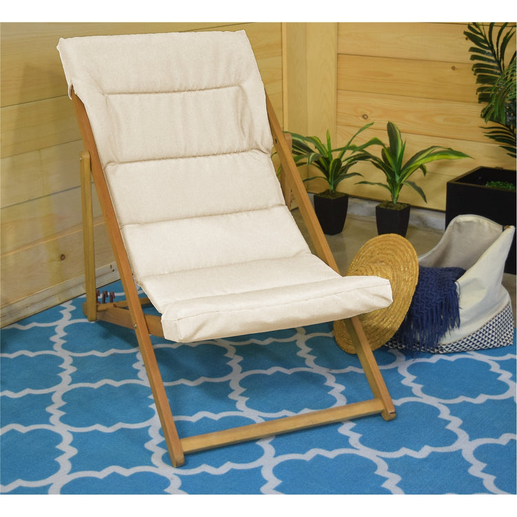 F. Corriveau International - Chaise Transat pour l'extérieur, Trois Niveaux Inclinaisons, Cadre en Bois, Ivoire - Simple Boutique