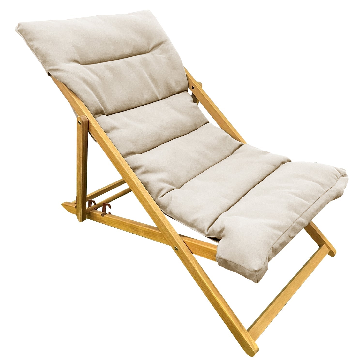 F. Corriveau International - Chaise Transat pour l'extérieur, Trois Niveaux Inclinaisons, Cadre en Bois, Ivoire - Simple Boutique