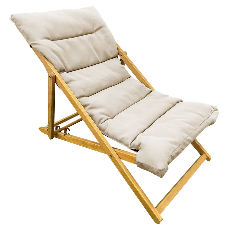 F. Corriveau International - Chaise Transat pour l'extérieur, Trois Niveaux Inclinaisons, Cadre en Bois, Ivoire - Simple Boutique