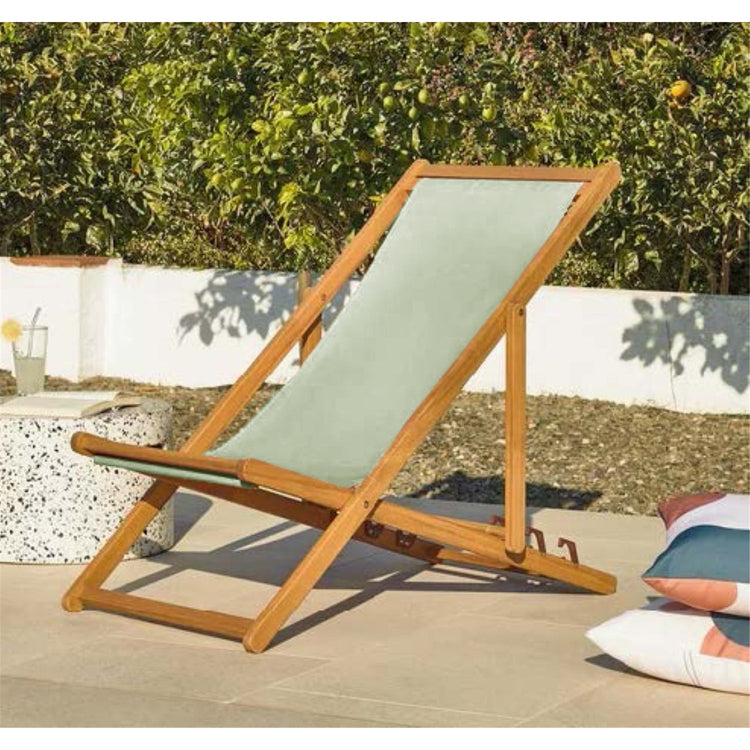 F. Corriveau International - Chaise Transat pour l'extérieur, Trois Niveaux Inclinaisons, Cadre en Bois, Jade - Simple Boutique
