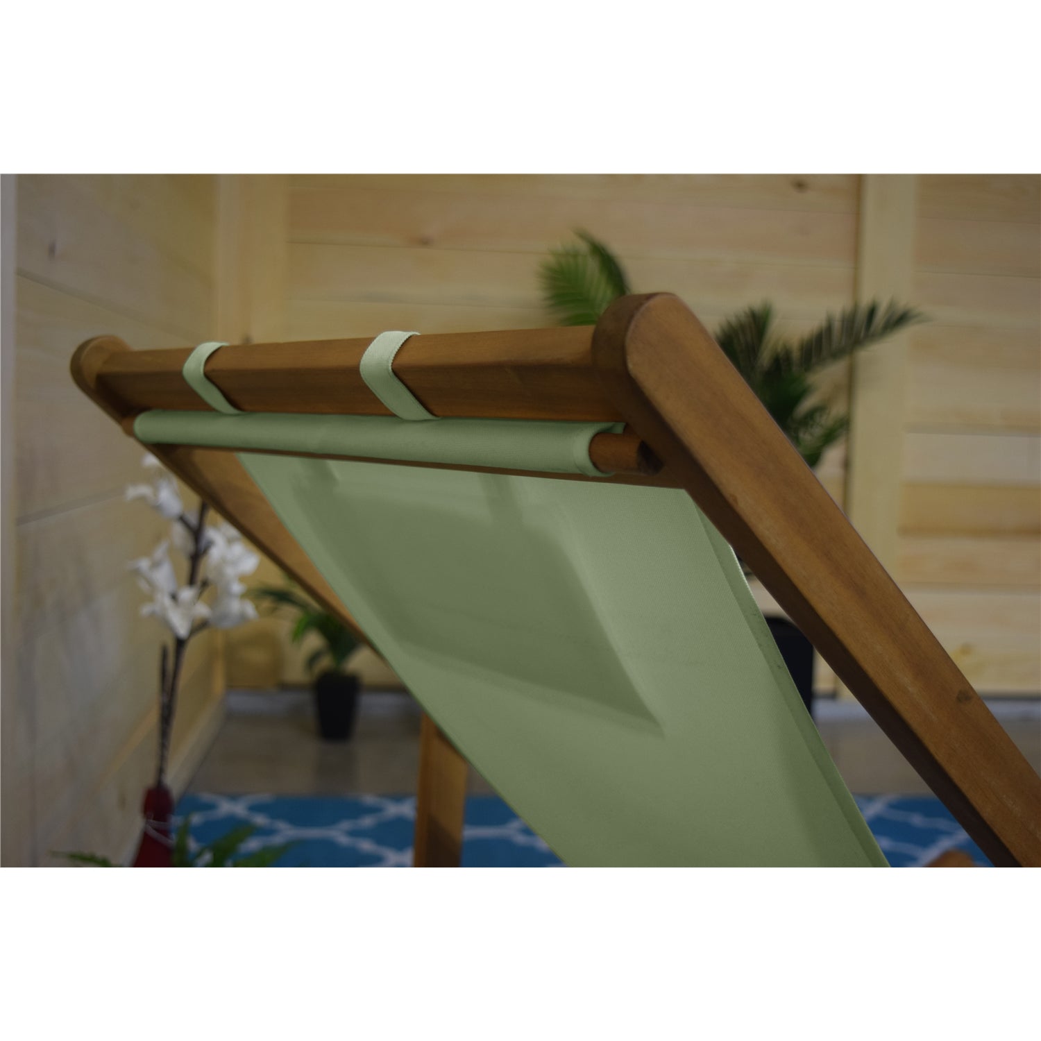 F. Corriveau International - Chaise Transat pour l'extérieur, Trois Niveaux Inclinaisons, Cadre en Bois, Jade - Simple Boutique
