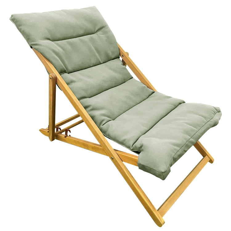 F. Corriveau International - Chaise Transat pour l'extérieur, Trois Niveaux Inclinaisons, Cadre en Bois, Jade - Simple Boutique