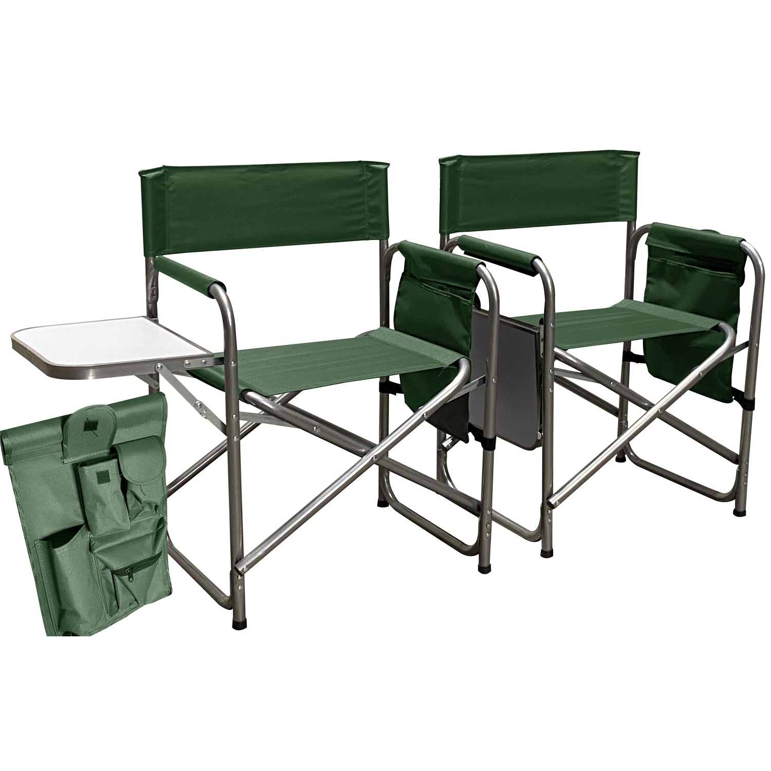 F. Corriveau International - Ensemble de 2 Chaises Pliantes avec Pochette de Rangement et Plateau, Vert - Simple Boutique