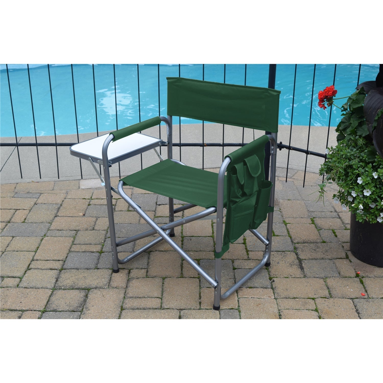 F. Corriveau International - Ensemble de 2 Chaises Pliantes avec Pochette de Rangement et Plateau, Vert - Simple Boutique