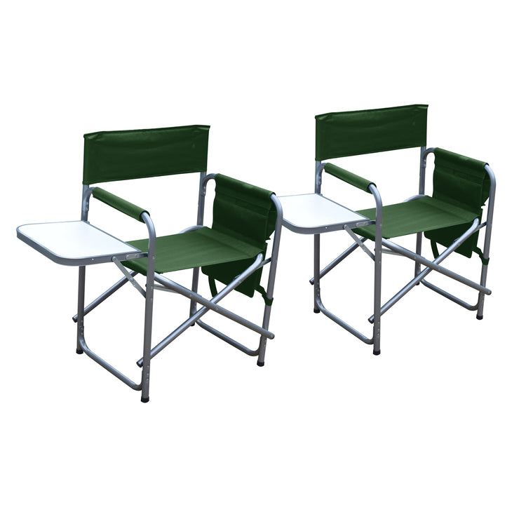 F. Corriveau International - Ensemble de 2 Chaises Pliantes avec Pochette de Rangement et Plateau, Vert - Simple Boutique