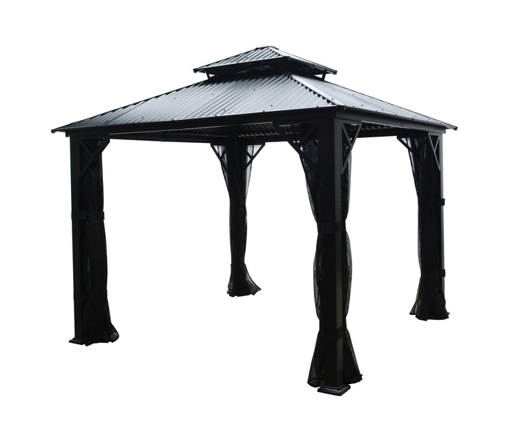 F. Corriveau International - Gazebo 4 Saisons Metropolis, Cadre en Aluminium Antirouille, 10' x 10', Noir - Simple Boutique