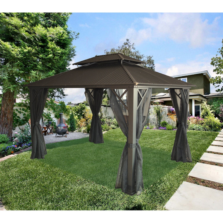 F. Corriveau International - Gazebo 4 Saisons Metropolis, Cadre en Aluminium Antirouille, 10' x 14', Noir - Simple Boutique