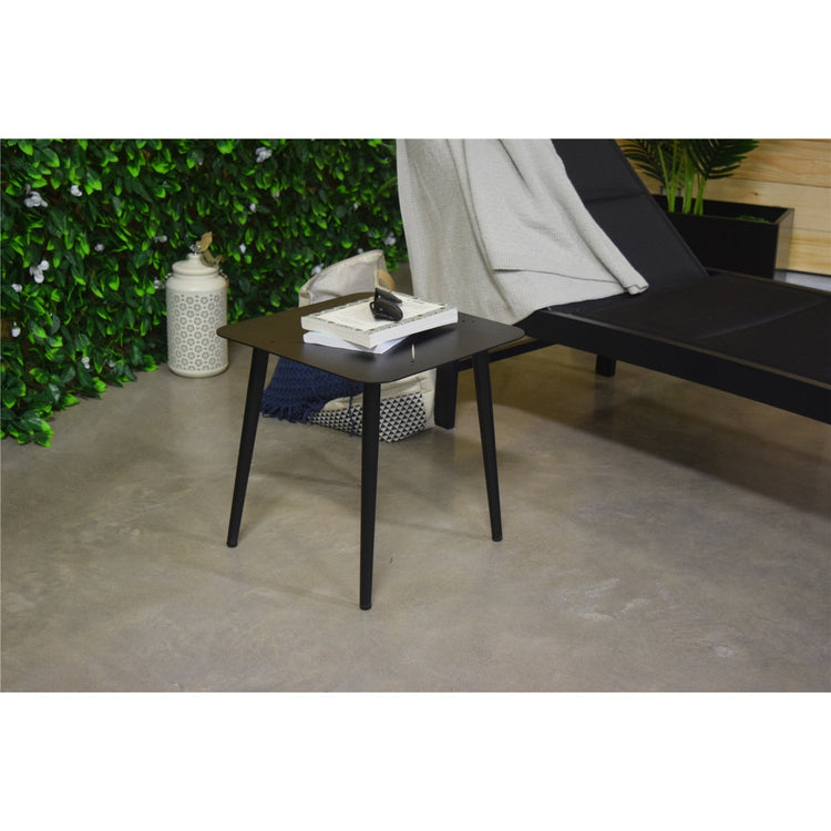 F. Corriveau International - Table d'appoint Carrée pour l'extérieur, 16" x 16" x 16", Cadre en Aluminium, Noir - Simple Boutique