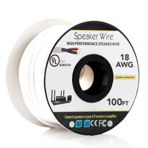 Fil de haut-parleur Pur Cuivre 100 ft.18AWG 2 Conducteur - CL2 - Blanc - Simple Boutique