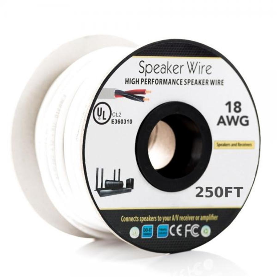 Fil de haut-parleur Pur Cuivre 250 ft.18AWG 2 Conducteur - CL2 - Blanc - Simple Boutique