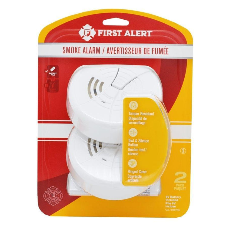 First Alert - Avertisseurs de Fumée de Base, Fonctionne à Piles, Ensemble de 2, Blanc - Simple Boutique