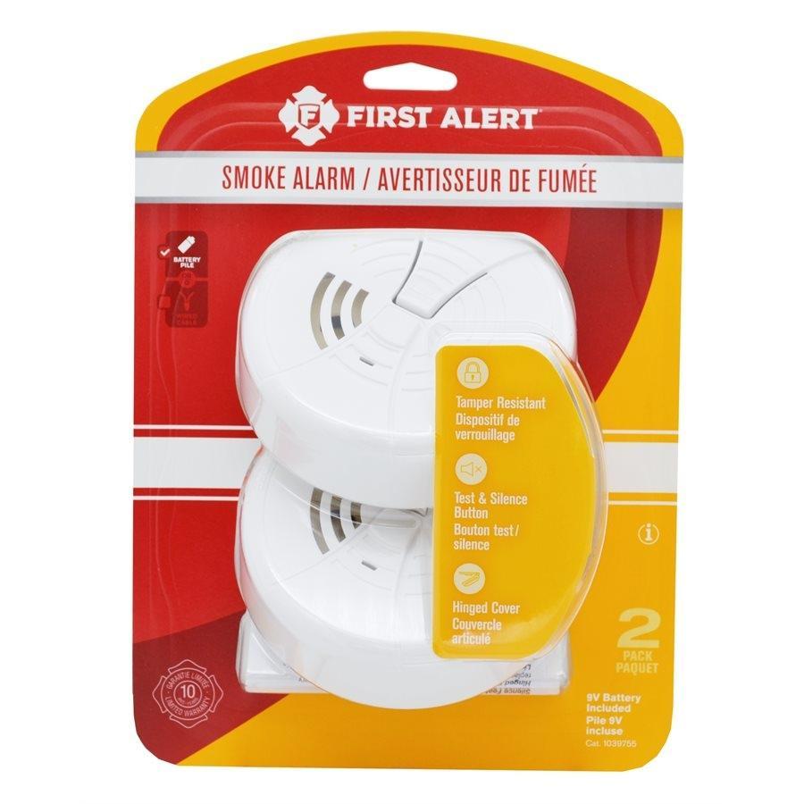 First Alert - Avertisseurs de Fumée de Base, Fonctionne à Piles, Ensemble de 2, Blanc - Simple Boutique