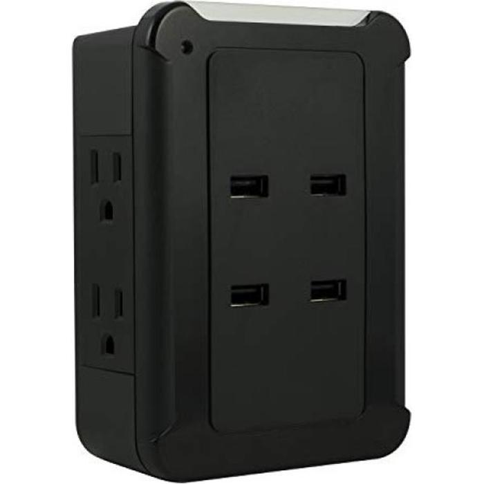 GE 13457 Protecteur de surtension murale 4 prises, 4 ports USB 800 Joules Noir - Simple Boutique