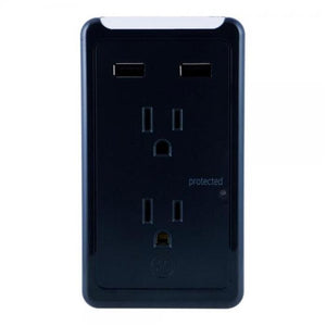 GE 28685 Protecteur de surtension murale 2 prises, 2 ports USB 450 Joules Noir - Simple Boutique