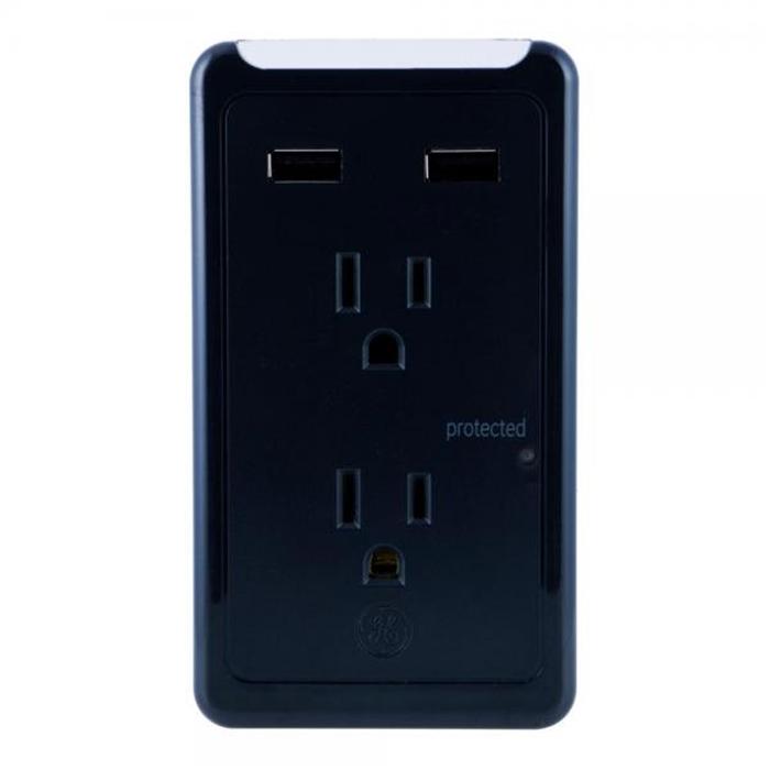 GE 28685 Protecteur de surtension murale 2 prises, 2 ports USB 450 Joules Noir - Simple Boutique