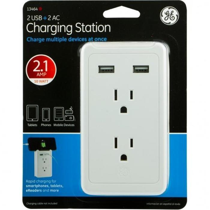 GE 28686 Protecteur de surtension murale 2 prises, 2 ports USB 450 Joules Blanc - Simple Boutique