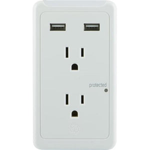 GE 28686 Protecteur de surtension murale 2 prises, 2 ports USB 450 Joules Blanc - Simple Boutique