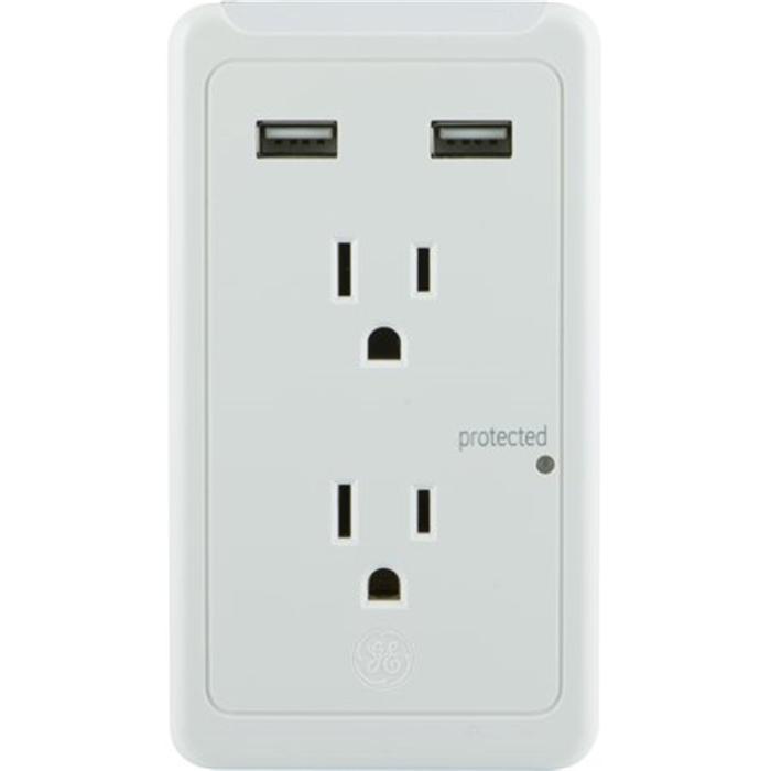 GE 28686 Protecteur de surtension murale 2 prises, 2 ports USB 450 Joules Blanc - Simple Boutique