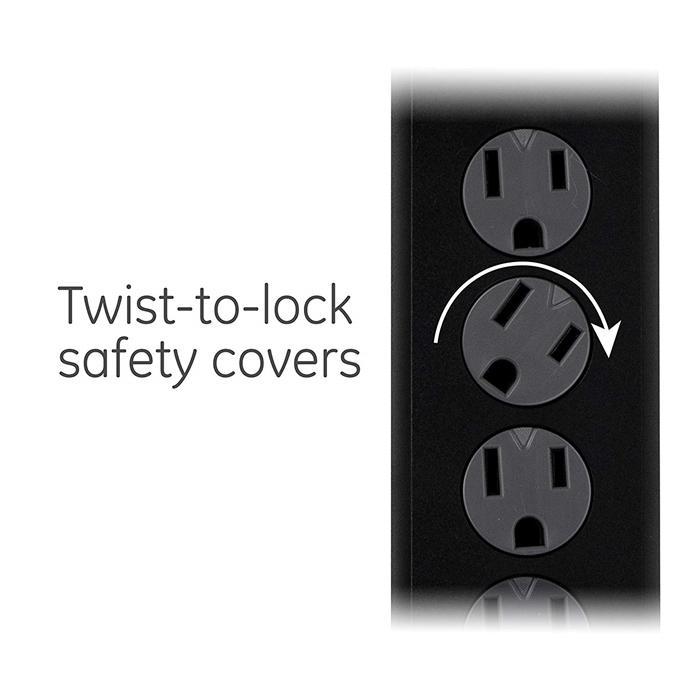 GE 33661 Parasurtenseur à 6 prises GE avec cordon de 6 pi 800 Joules Noir - Simple Boutique