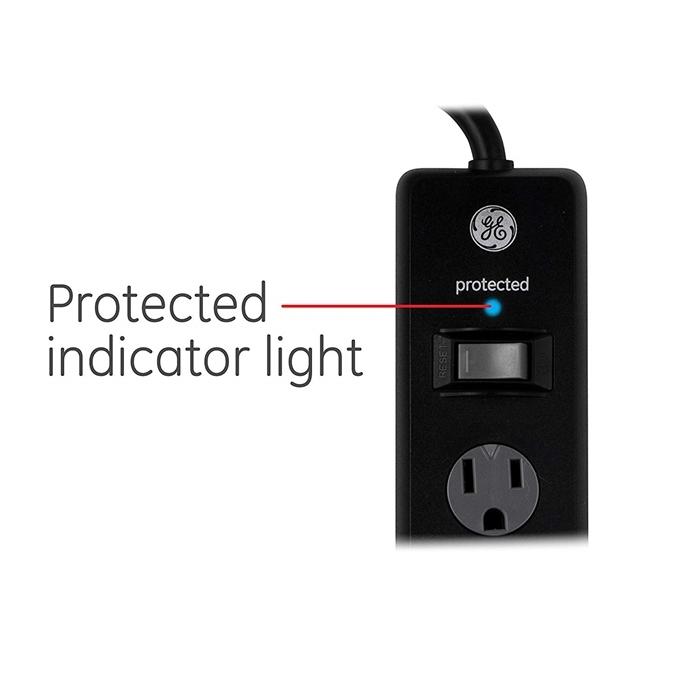 GE 33661 Parasurtenseur à 6 prises GE avec cordon de 6 pi 800 Joules Noir - Simple Boutique