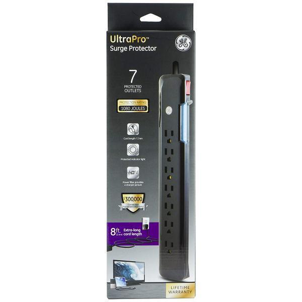 GE 34133 UltraPro Protecteur De Surtension Électrique 7 Prises 1080J 8Pi Noir - Simple Boutique