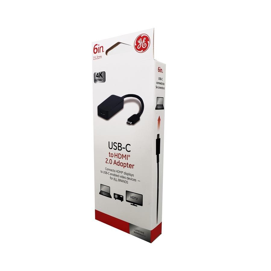 GE 38600 Adapteur USB 2.0 Type-C Mâle à HDMI 4K Femelle, Noir - Simple Boutique
