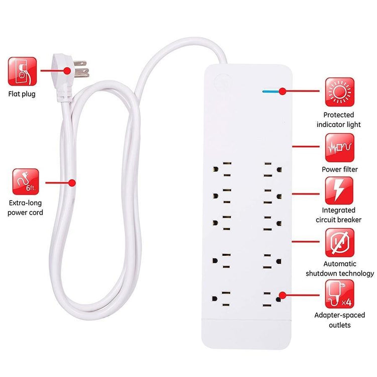 GE 38663 Protecteur de Surtension électrique 10 prises 2480 joules - Simple Boutique