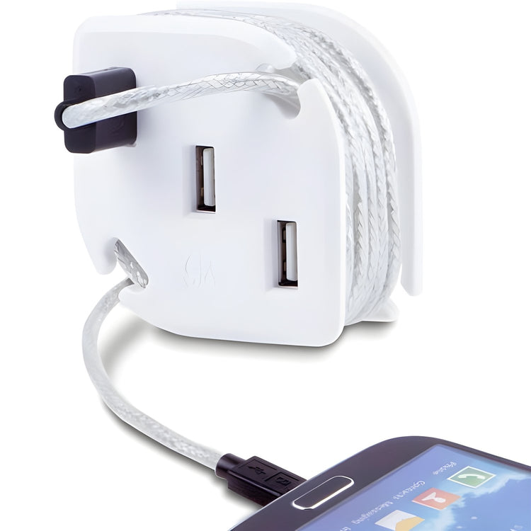 GE - Chargeur USB Mural à 3 Prises avec Système de Gestion des Câbles Intégré, Blanc - Simple Boutique
