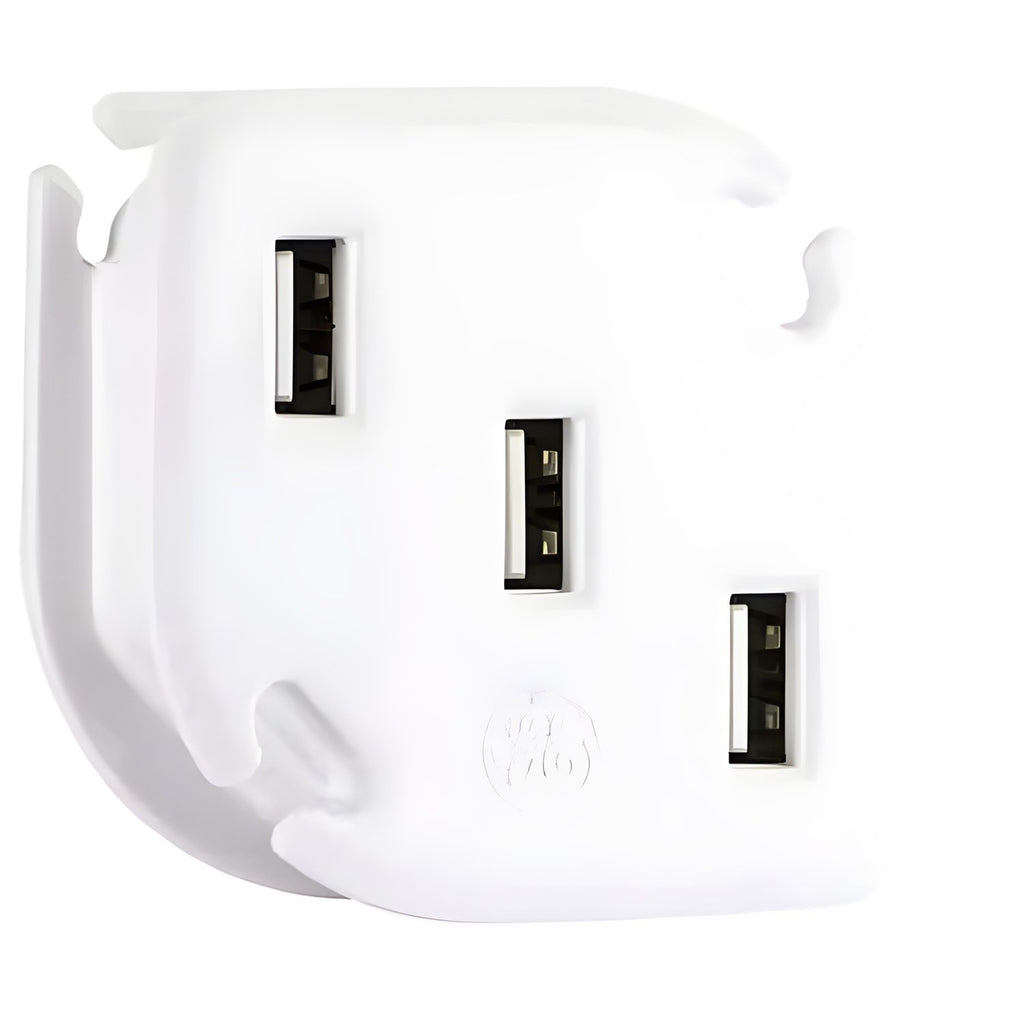 GE - Chargeur USB Mural à 3 Prises avec Système de Gestion des Câbles Intégré, Blanc