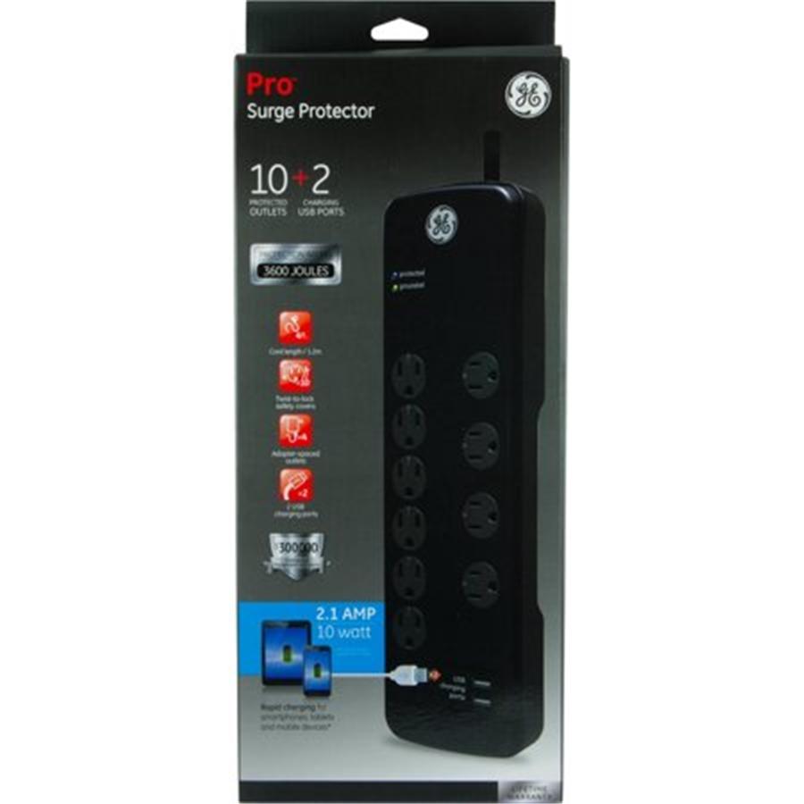 GE Parasurtenseur 10 prises + 2 ports USB Noir - Simple Boutique