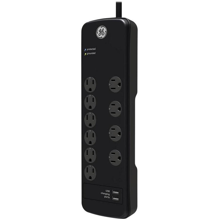 GE Parasurtenseur 10 prises + 2 ports USB Noir - Simple Boutique