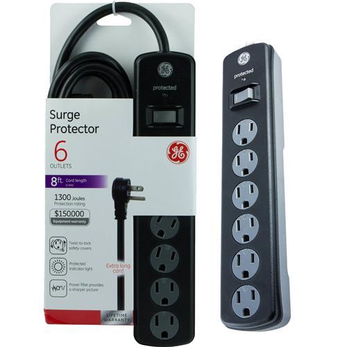 GE Protecteur De Surtension Électrique 6 Prises 1300 J 8Pi - Simple Boutique