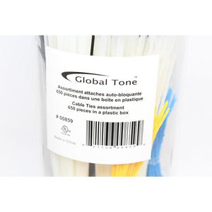 GlobalTone Assortiment attaches "Tie-Wraps" auto-bloquante 650 pcs dans boîte en plastique, 5 couleurs - Simple Boutique