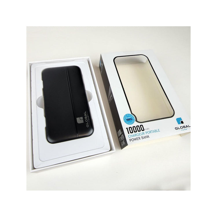 GlobalTone - Banque d'alimentation/Chargeur Portable, Capacité 10 000 mAh, Noir - Simple Boutique