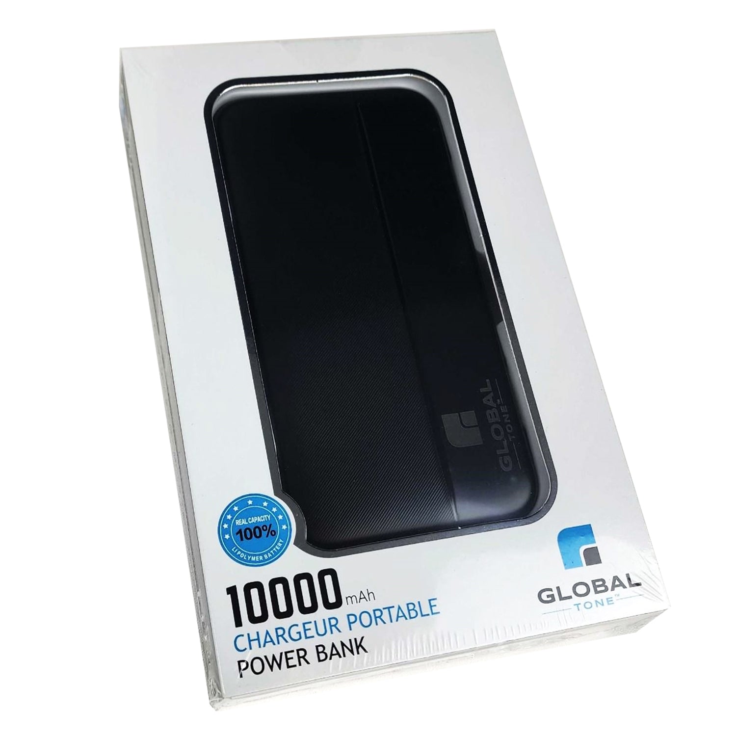 GlobalTone - Banque d'alimentation/Chargeur Portable, Capacité 10 000 mAh, Noir - Simple Boutique