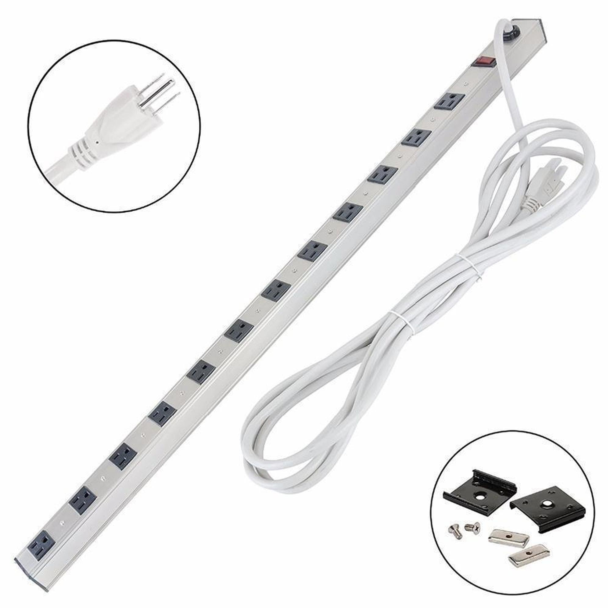 GlobalTone Barre d'alimentation Multiprises 12 Prises avec Disjoncteur 15A Corde 3 pi 14AWG - Simple Boutique