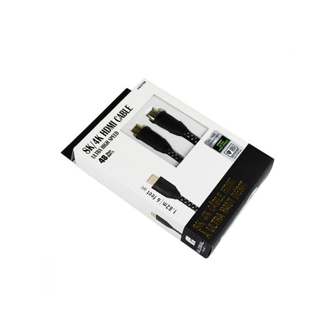 GlobalTone - Cable HDMI 2.1, Certifié 8K , Ultra Haut Débit, 48 Gbps, UHD, HDR, 30 AWG, Longeur de 6 Pieds, Noir