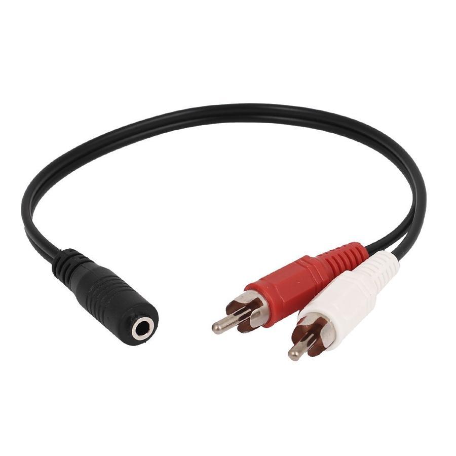 GlobalTone Câble Stéréo 3.5mm (1/8'') Femelle à 2 RCA Mâle 15 cm Noir - Simple Boutique