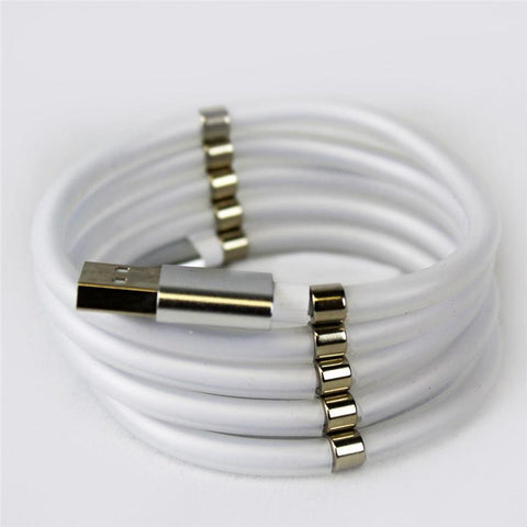GlobalTone - Câble USB-A à Lightning avec Système de Rangement Magnétique, 2.4A, Longeur de 1 Mètre, Blanc