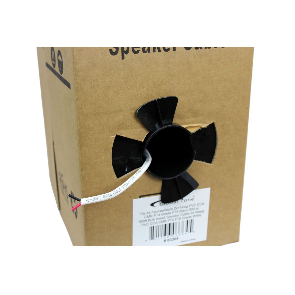 GlobalTone Câble haut-parleur 500pi In-Wall FT4 14 AWG pull-thru box Blanc - Simple Boutique