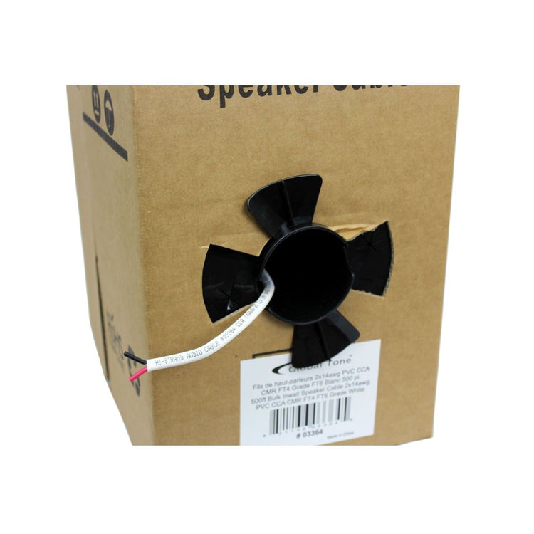 GlobalTone Câble haut-parleur 500pi In-Wall FT4 14 AWG pull-thru box Blanc - Simple Boutique