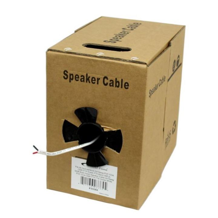 GlobalTone Câble haut-parleur 500pi In-Wall FT4 14 AWG pull-thru box Blanc - Simple Boutique