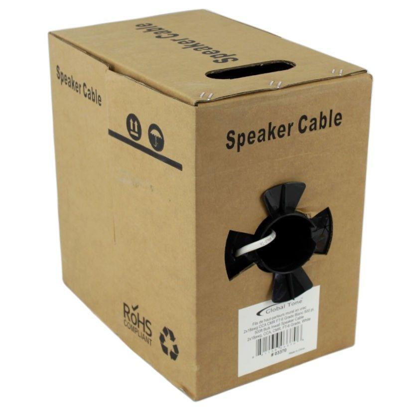 GlobalTone Câble haut-parleur 500pi In-Wall FT4 18 AWG pull-thru box Blanc - Simple Boutique