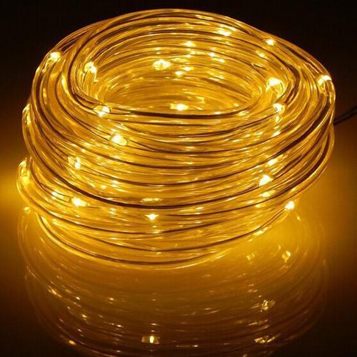 GlobalTone Cordon lumineux DEL, 100 LEDS, IP67, 4.8W, Jaune , 12vdc, 2.1mm, 10m - Simple Boutique
