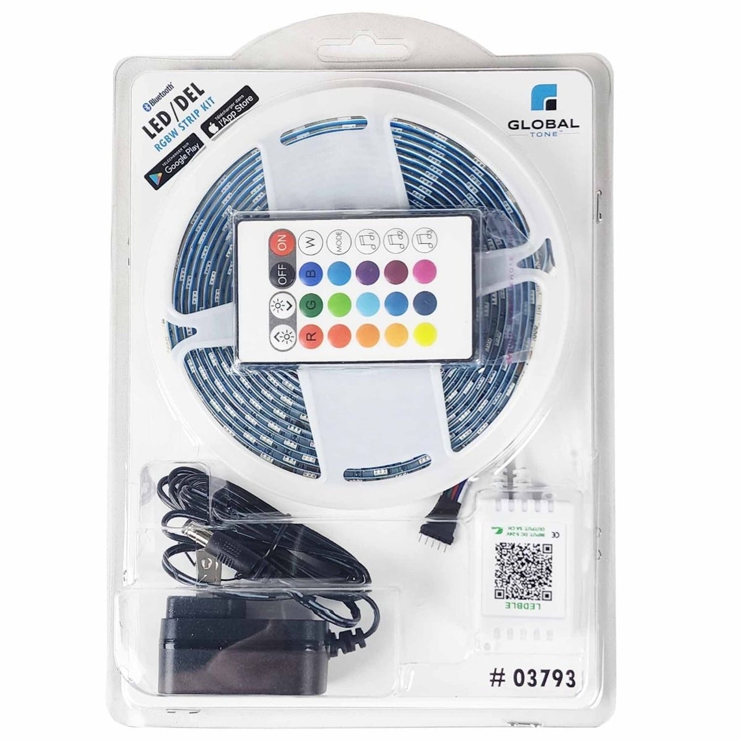 GlobalTone - Ensemble Ruban DEL RGBW, Boitier de Contrôle avec IR et Fonction Bluetooth, 60 DEL par Mètre, Longeur de 5 Mètres - Simple Boutique