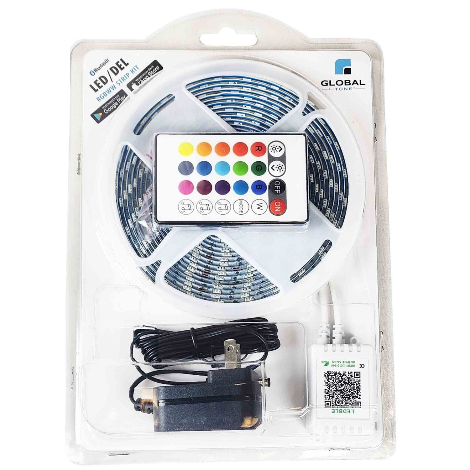 GlobalTone - Ensemble Ruban DEL RGBW, Boitier de Contrôle avec IR et Fonction Bluetooth, 60 DEL par Mètre, Longeur de 6 Mètres - Simple Boutique