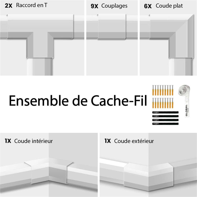 GlobalTone - Ensemble de Cache-fil Mural, Longeur de 150 Pouces, Peinturable, Blanc Mat - Simple Boutique