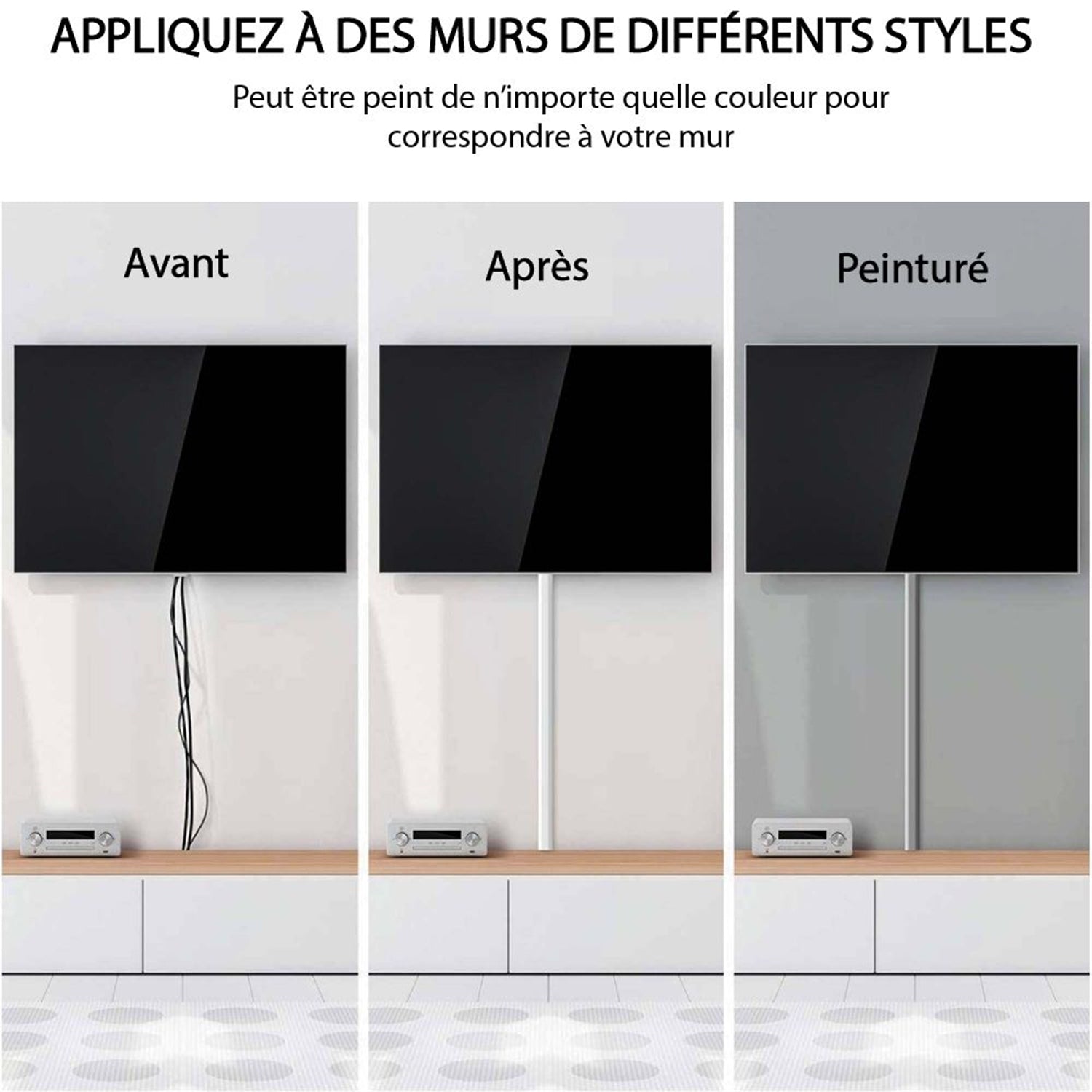 GlobalTone - Ensemble de Cache-fil Mural, Longeur de 150 Pouces, Peinturable, Blanc Mat - Simple Boutique
