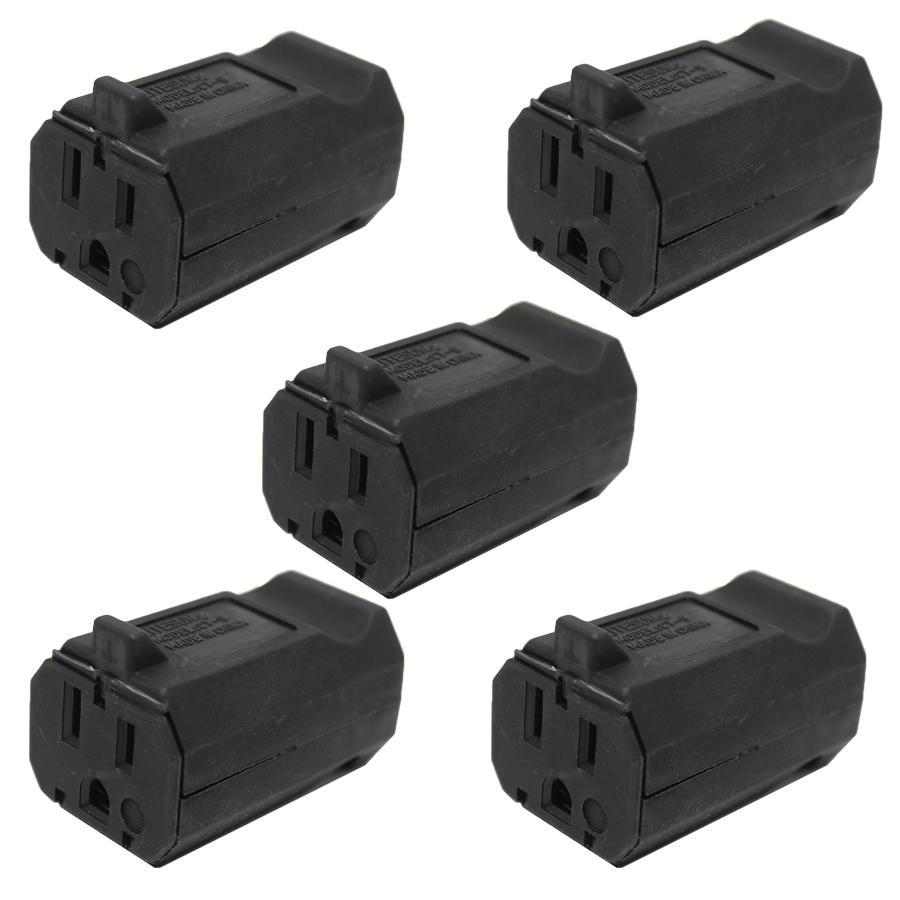 GlobalTone Prise Femelle pour câble électrique nema 5-15P 125vac 15A 16-14awg SJT Noir Paquet de 5 - Simple Boutique