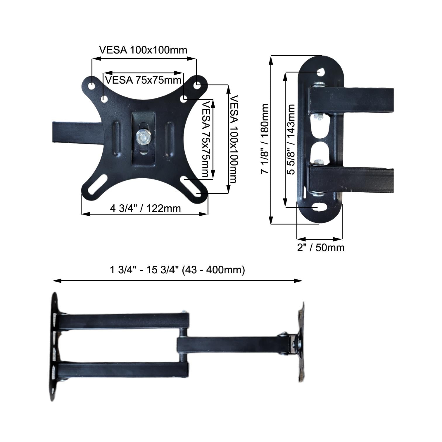 GlobalTone Support Mural Universel Bras Articulé LED LCD PLASMA 13" à 27" - Simple Boutique